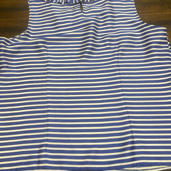 Talbots Women Top Size XL Blue White Stripe Sleeveless Ruffle Collar Side Zip - Picture 10 of 11